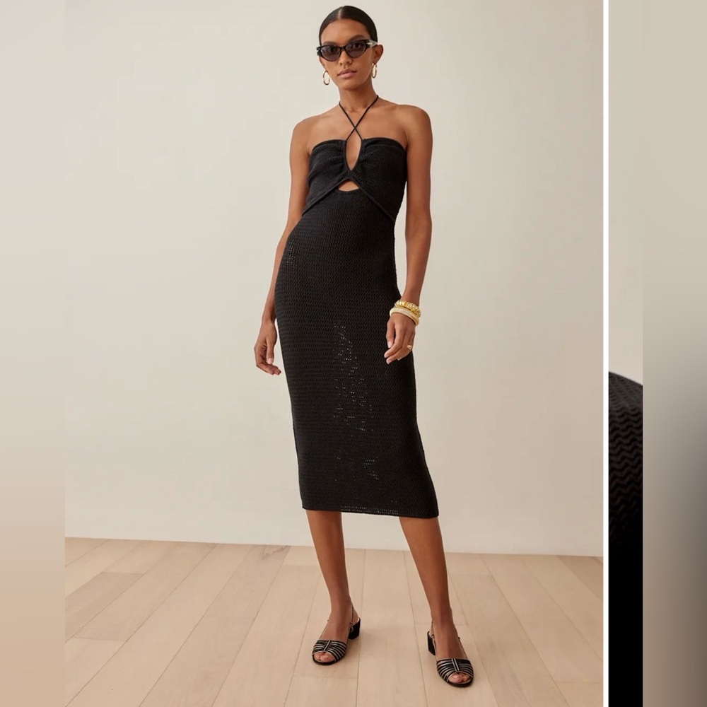 Reformation Venete Open Knit Dress Black - Size M
